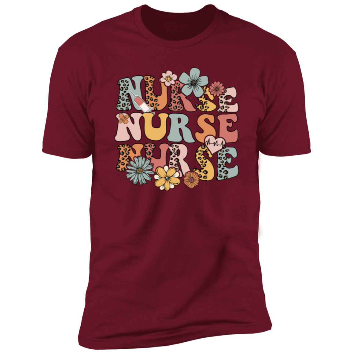 Retro Nurse Short-Sleeve T-Shirt with Flowers