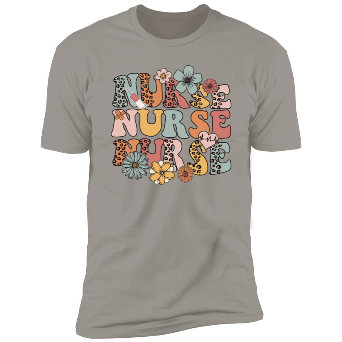 Retro Nurse Short-Sleeve T-Shirt with Flowers