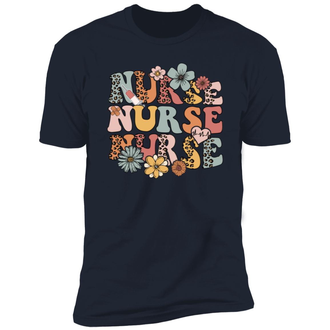 Retro Nurse Short-Sleeve T-Shirt with Flowers