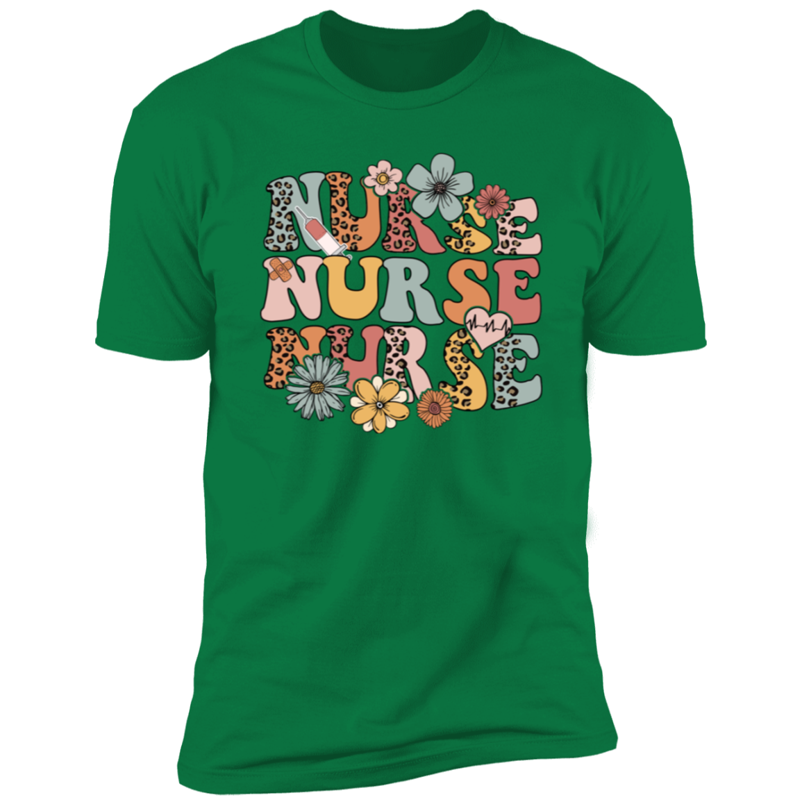 Retro Nurse Short-Sleeve T-Shirt with Flowers