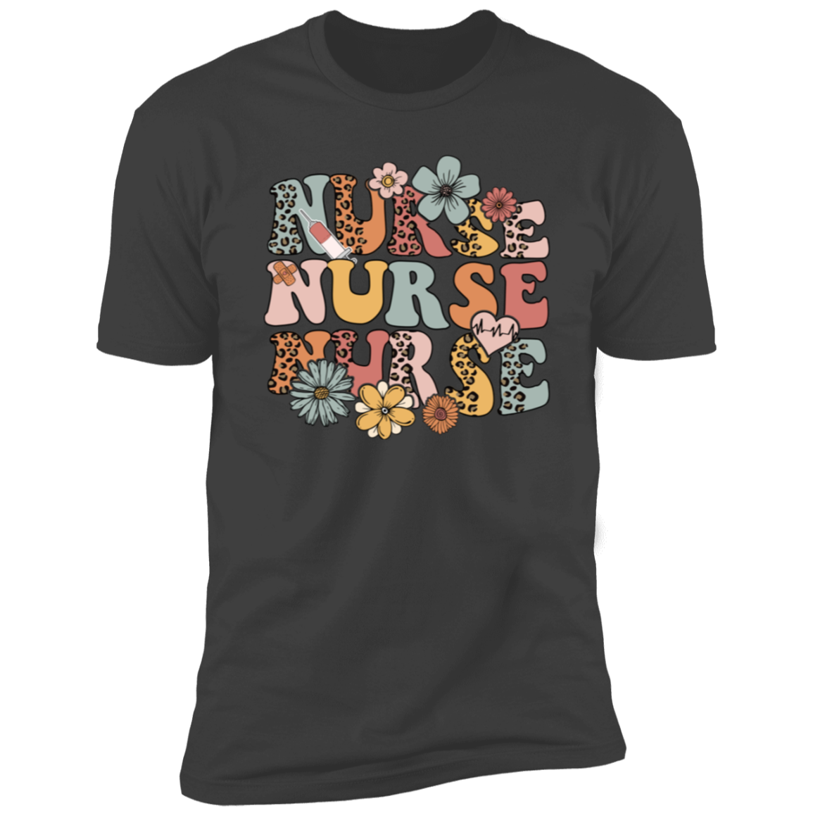 Retro Nurse Short-Sleeve T-Shirt with Flowers