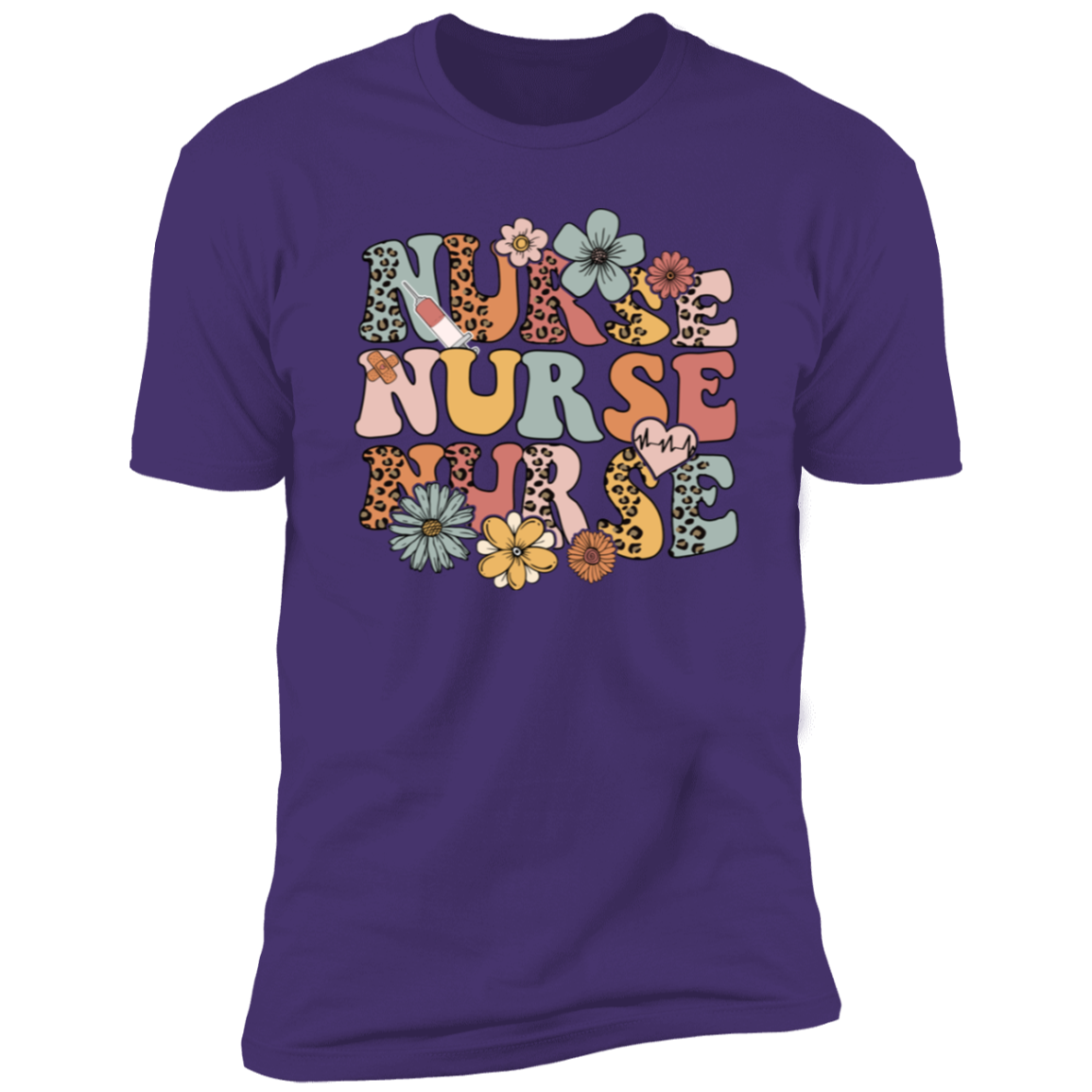 Retro Nurse Short-Sleeve T-Shirt with Flowers