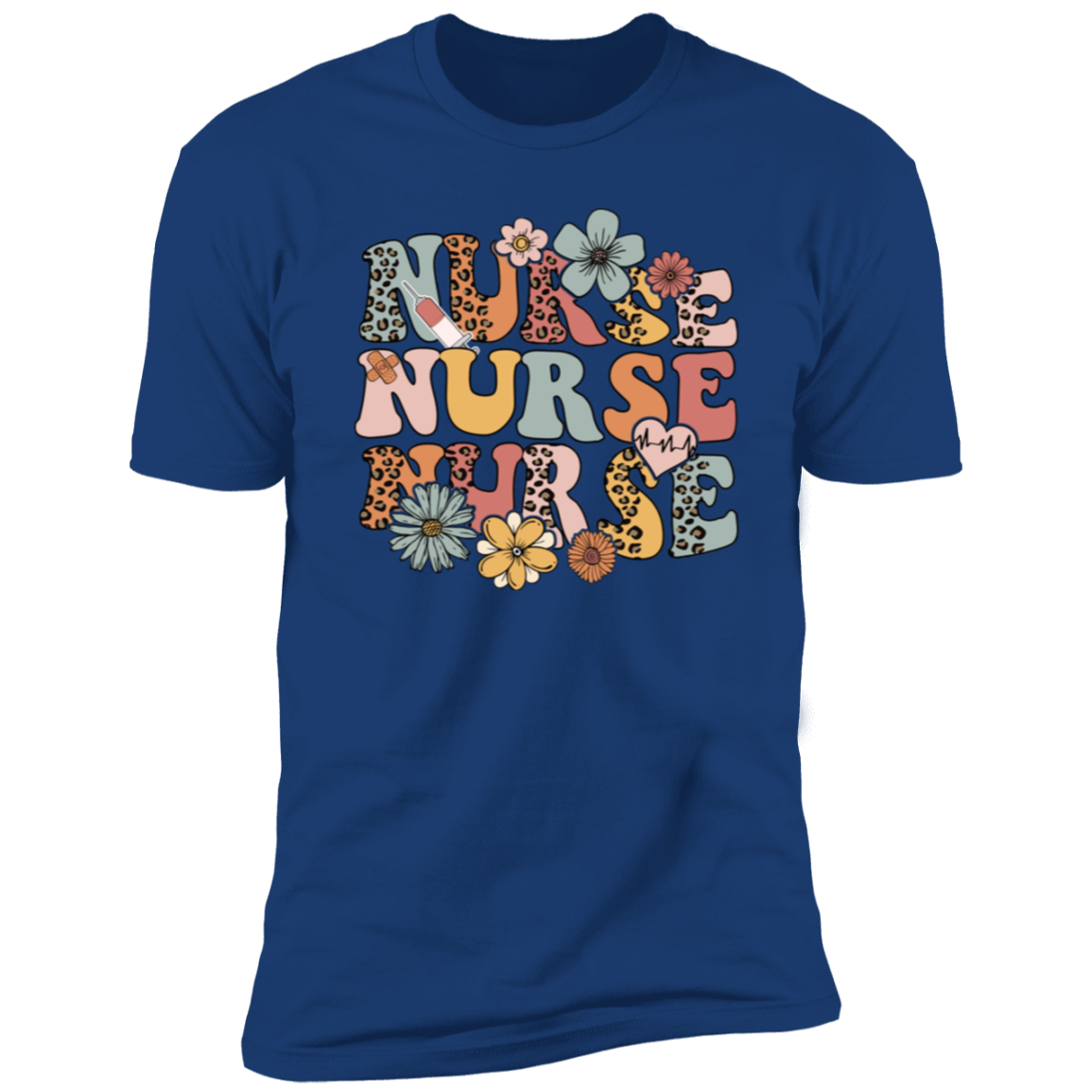 Retro Nurse Short-Sleeve T-Shirt with Flowers