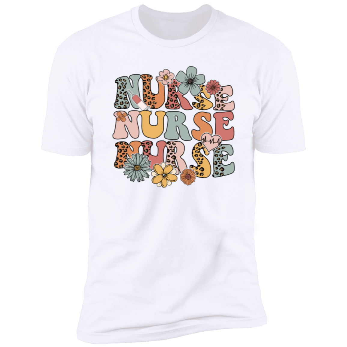 Retro Nurse Short-Sleeve T-Shirt with Flowers