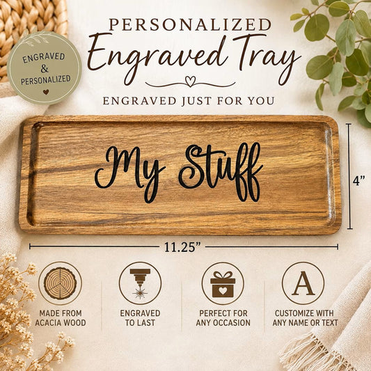 Personalized Engraved Acacia Wood Tray: 11.25 x 4" Catch-All, Charcuterie Plate