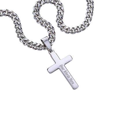 To My Husband | I love You | Personalized Steel Cross Necklace on Cuban Chain