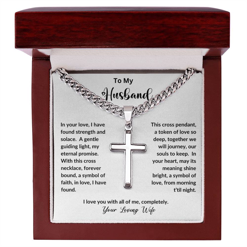 To My Husband | I love You | Personalized Steel Cross Necklace on Cuban Chain